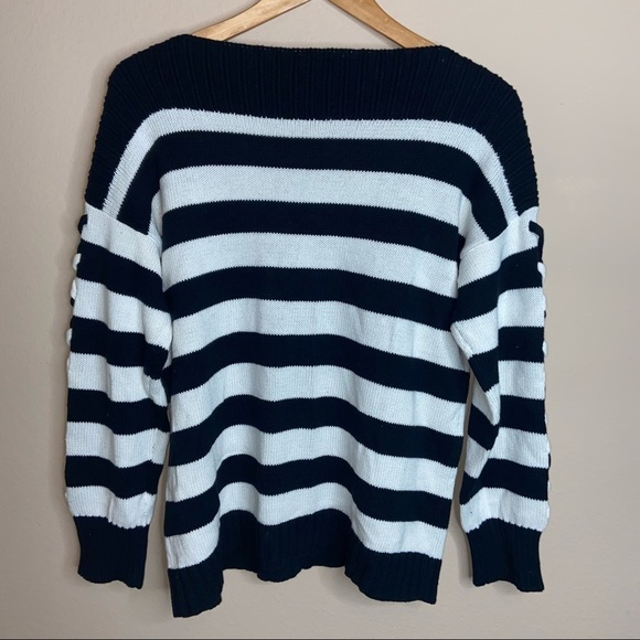 Cece Black Striped Long Sleeve Boat Neck Sweater - Picture 4 of 7